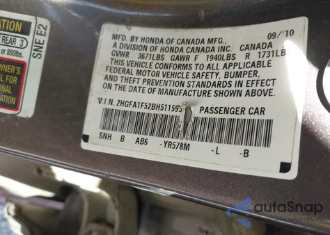 2011 Honda Civic Lx z USA, uszkodzony, nr VIN 2HGFA1F52BH511595